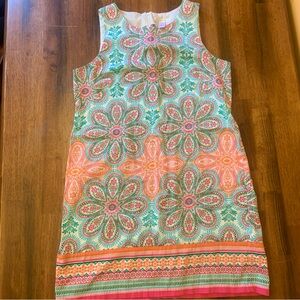 London Times Dress 12 Floral Sleeveless  Pink Orange Turquoise White Geometric